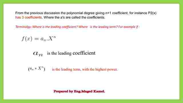 The different terms meaning for the polynomial.