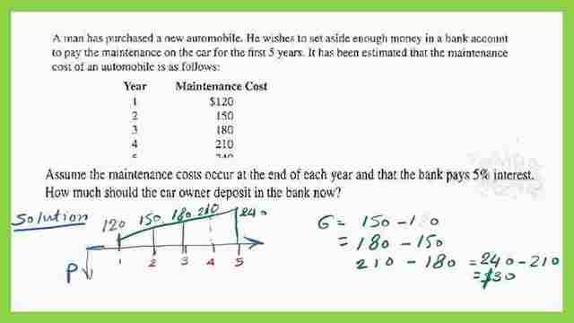 Arithmetic Gradient-part 2-Solved example 4-8 How to find the P value with given arithmetic gradient G, i, n?
