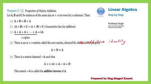 Theorem 1.12 properties of matrix addition.