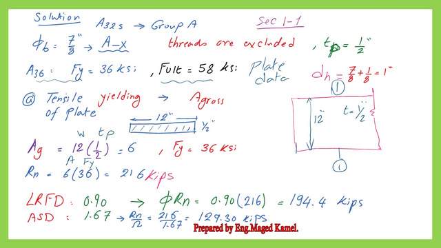 Solved problem 12-1, Tensile failures calculations - yielding.