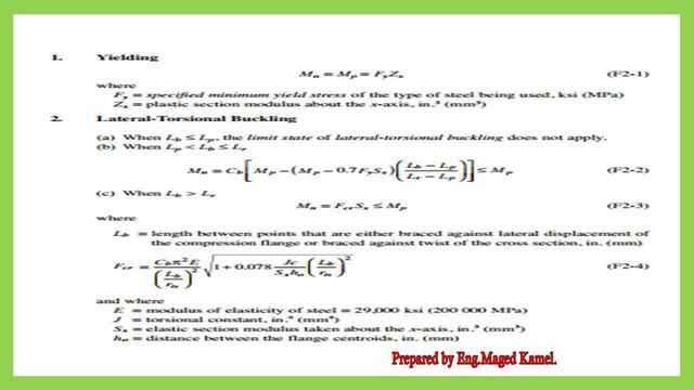 AISC reference for Yielding equations for beams.
