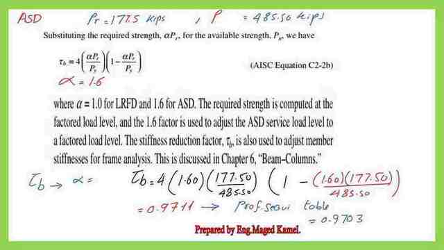 Estimate the stiffness reduction factor for the ASD design