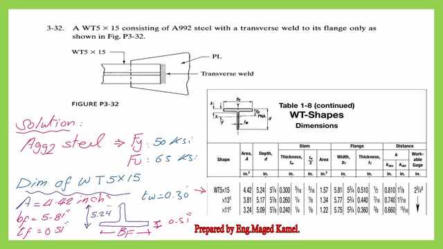 Practice problem for Transverse weld of a WT section